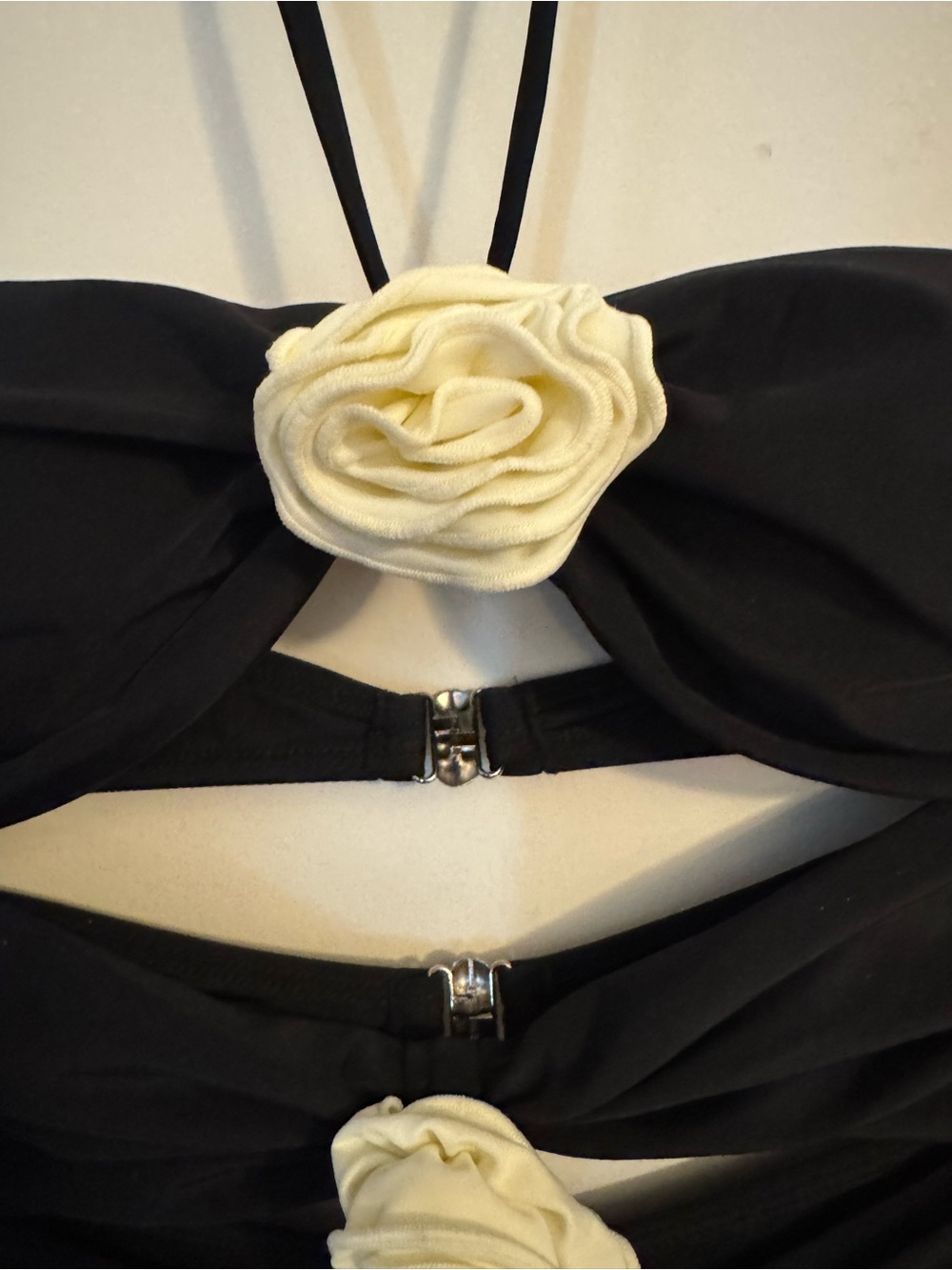 Black One-Piece Cutout Swimsuit with Ivory Floral Accents Padded Cups Size Small - Picture 3 of 7